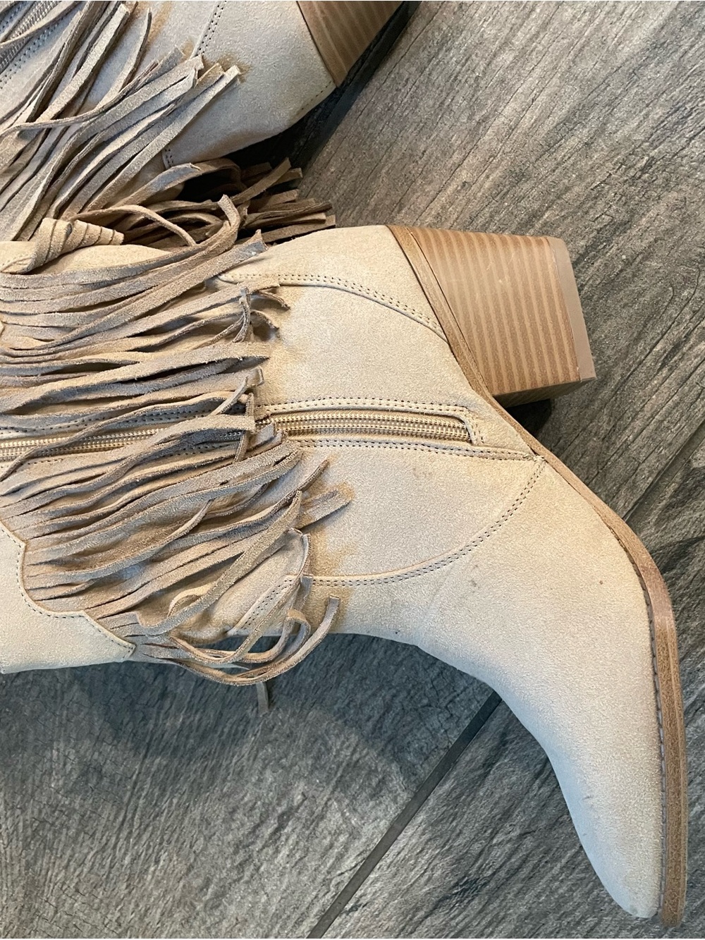 Time and Tru Beige Suede Fringe Ankle Boots - Picture 7 of 7